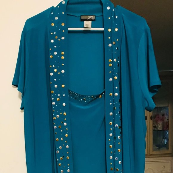 J.T.B. Woman size 18/20 short sleeved jacket with mock tank in aqua - Picture 8 of 12